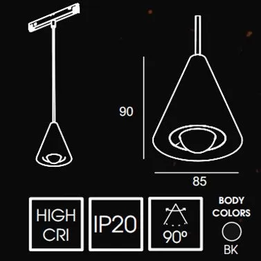 1006 Cone hanging Spot 6w For 10mm Magnetic Track