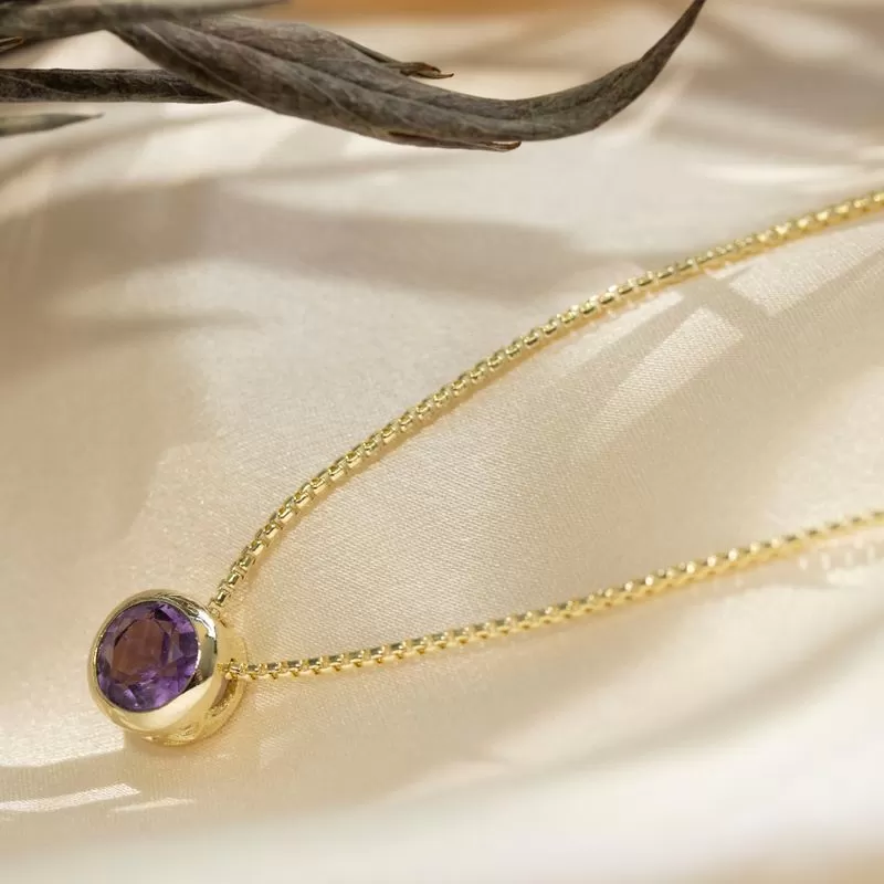 14K Gold Plated Amethyst Pendant Necklace