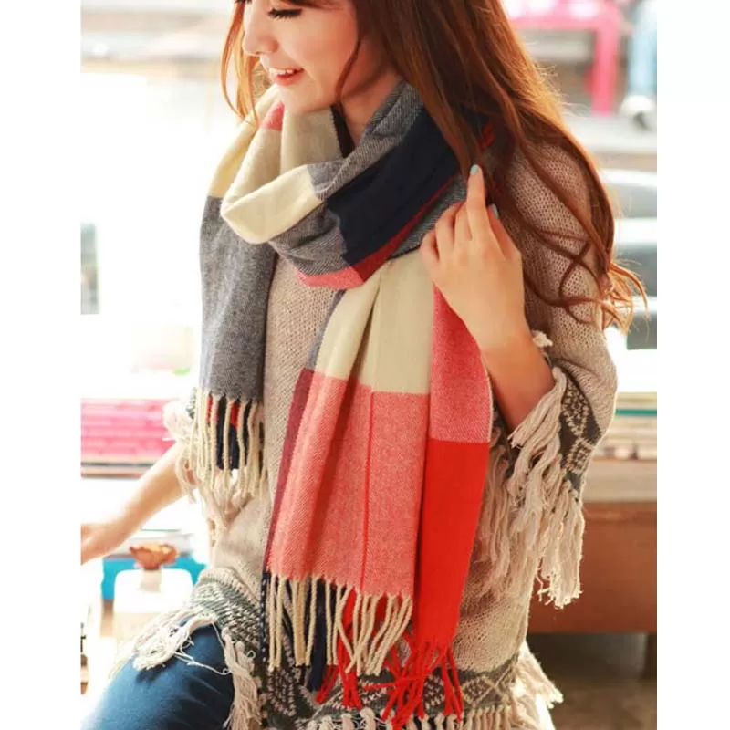 2017 Autumn Winter Female Wool Plaid Scarf Women Cashmere Scarves Wide Lattices Long Shawl Wrap Blanket Warm Tippet Drop Ship