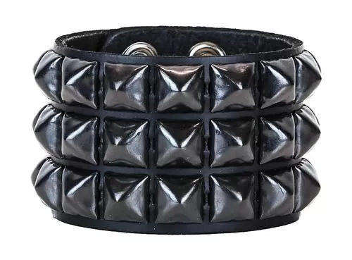 3 Row Black Pyramid Stud Bracelet