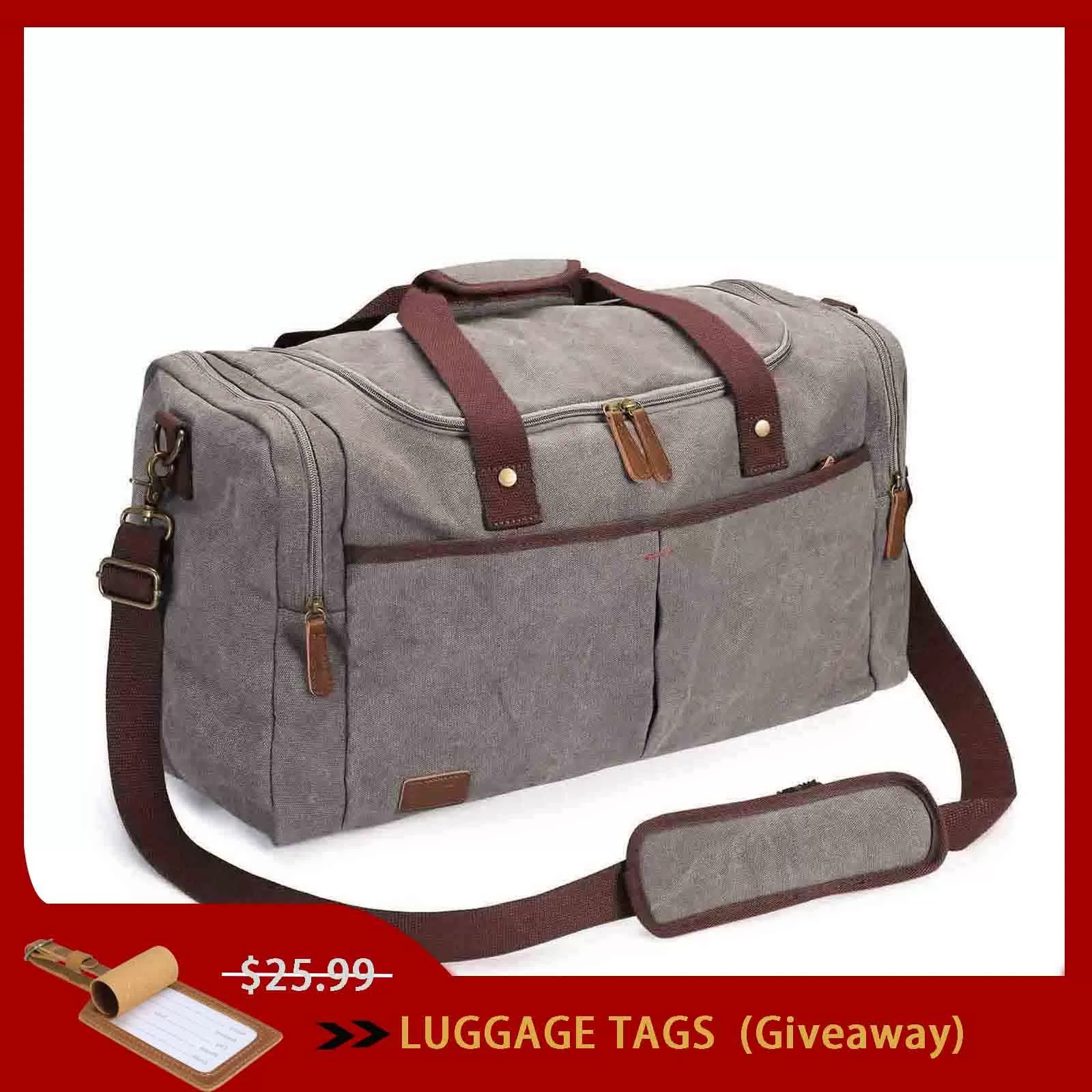 65L Large Canvas Travel Duffel Bag