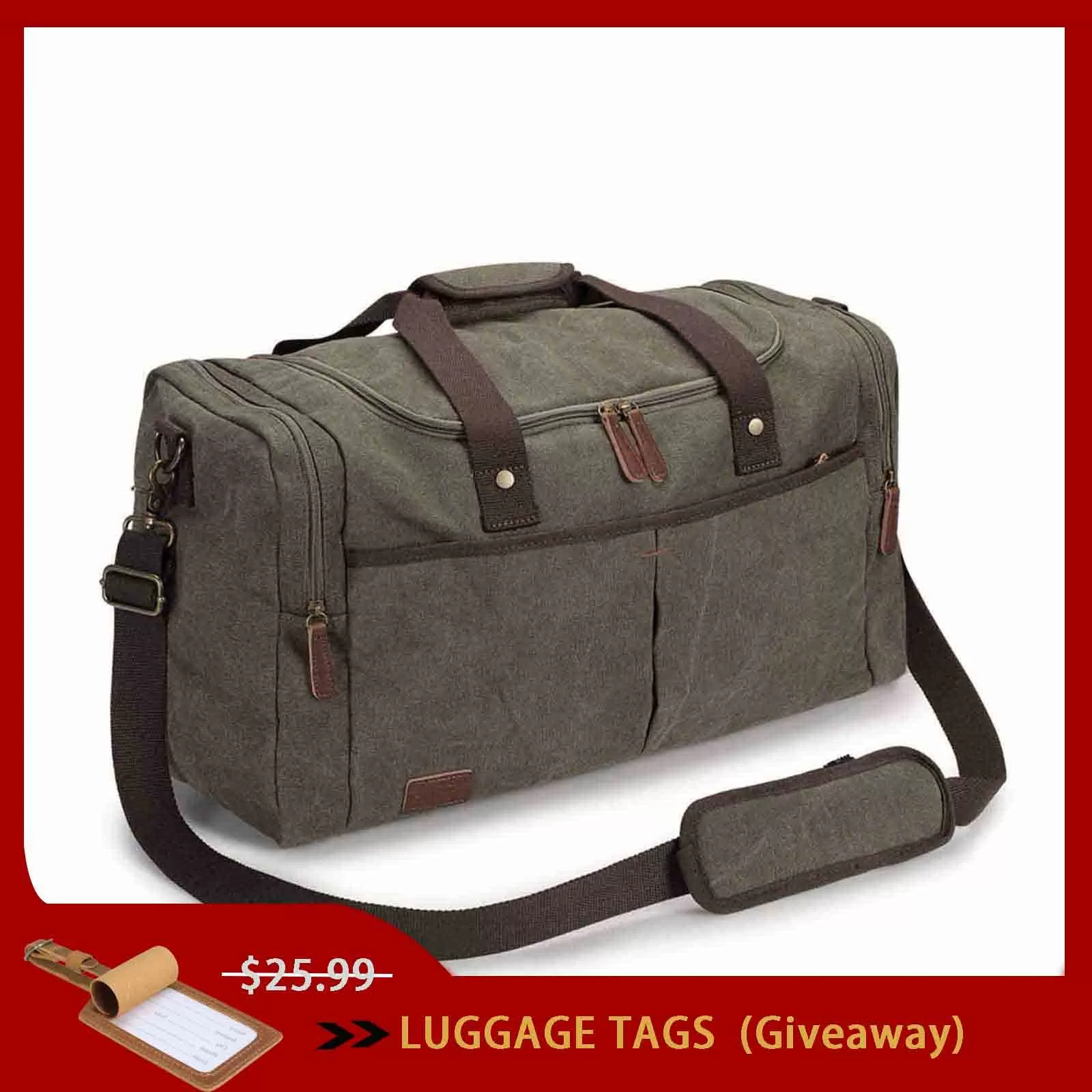 65L Large Canvas Travel Duffel Bag