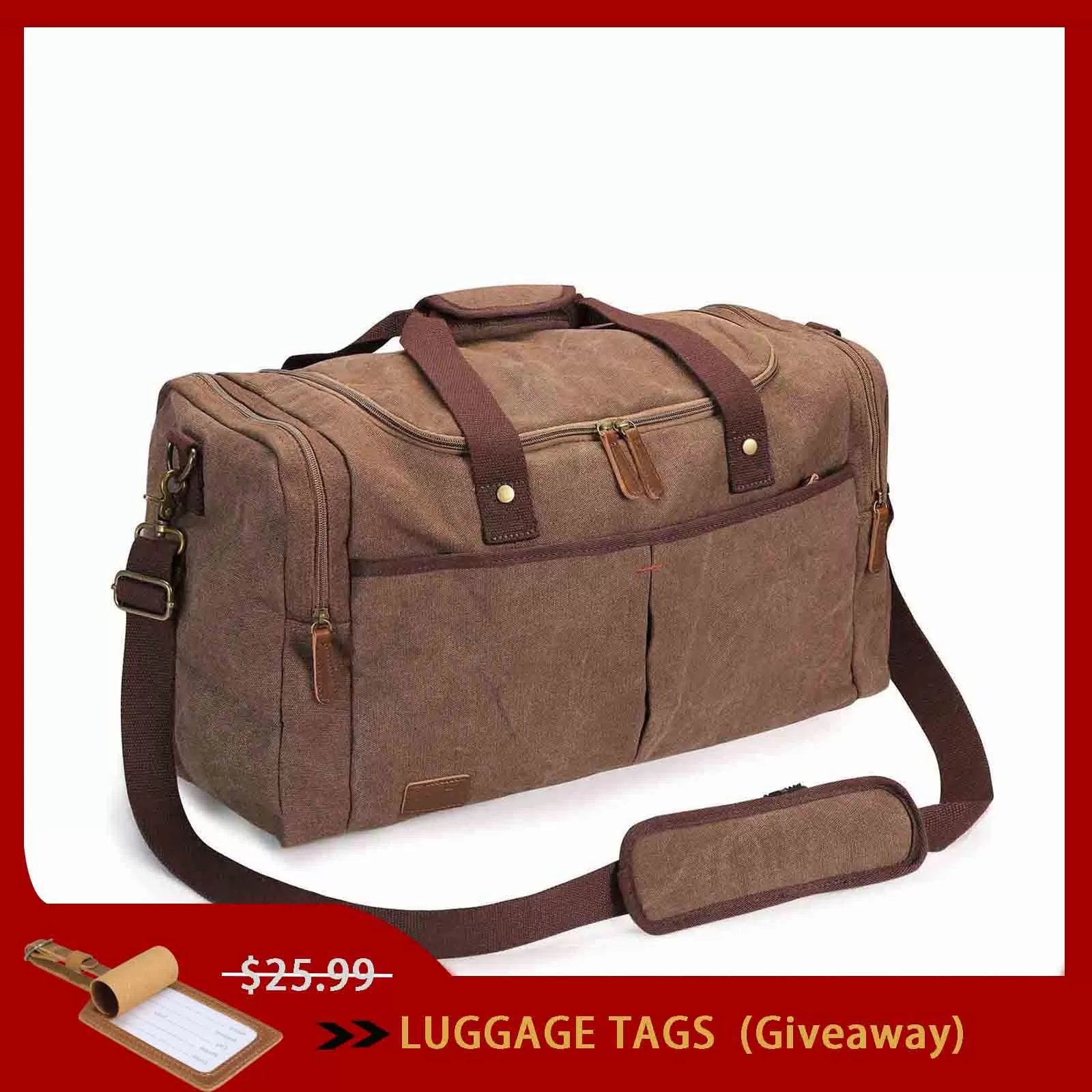 65L Large Canvas Travel Duffel Bag