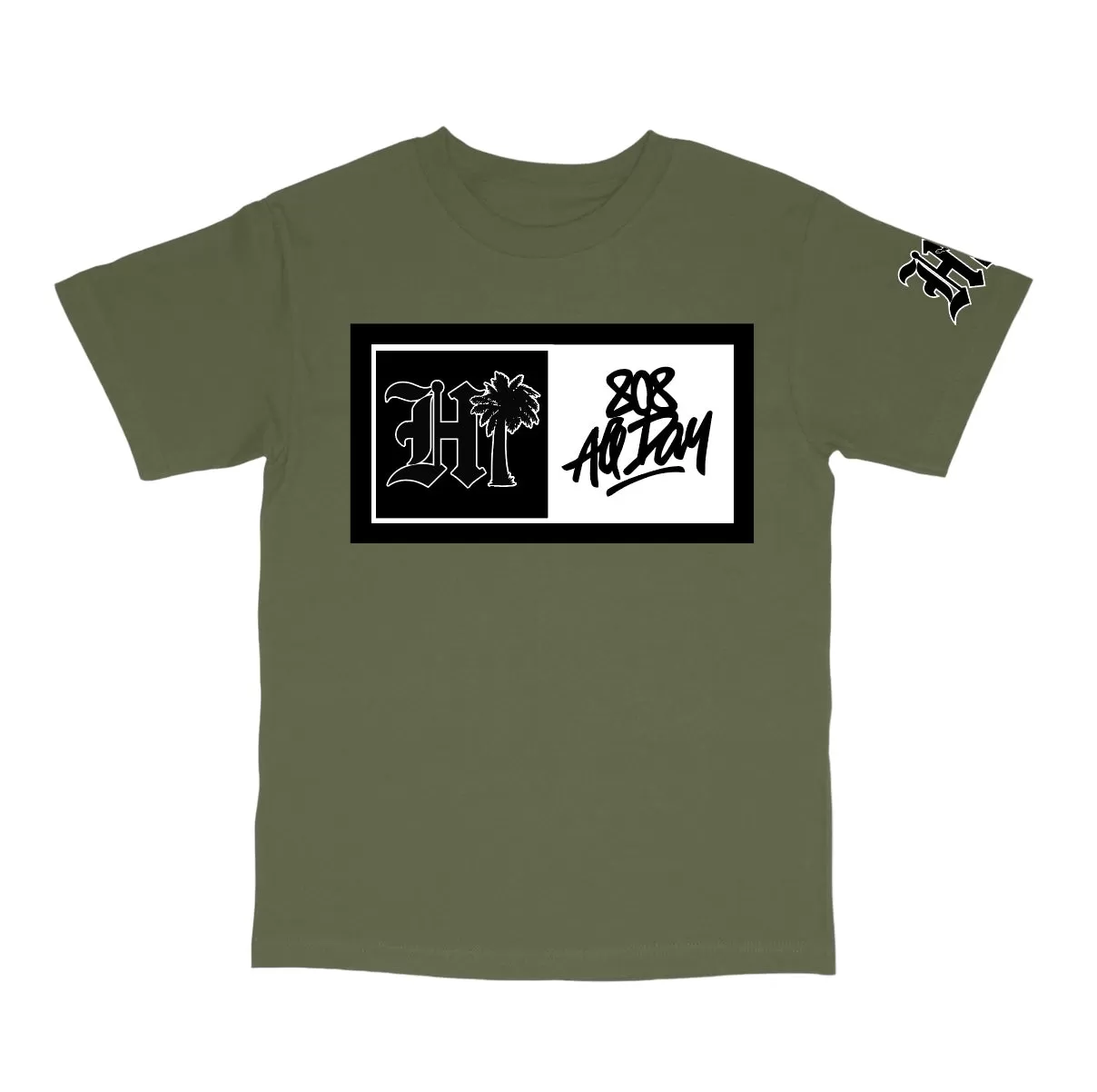 808ALLDAY Army Green Box HI Palm T-Shirt