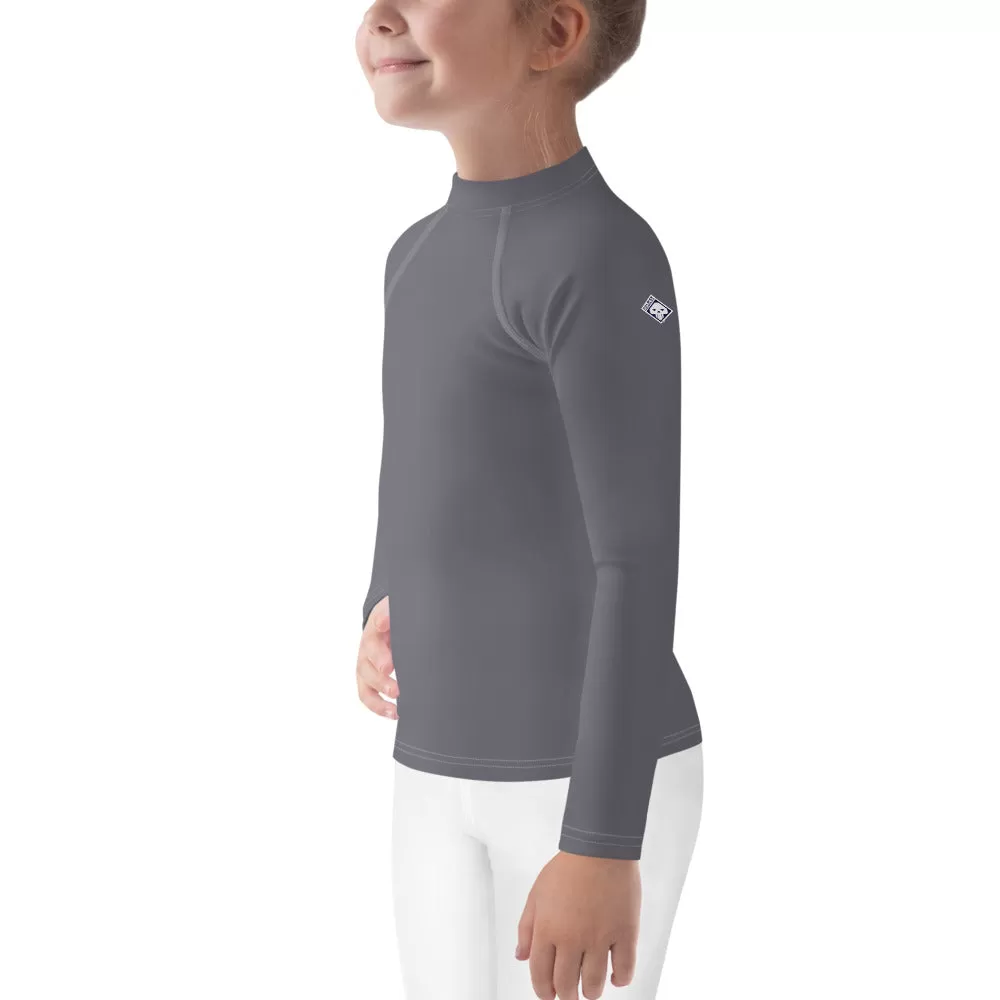 Adorable Coverage: Kids Girl's Long Sleeve Rash Guards in Solid Color - Charcoal