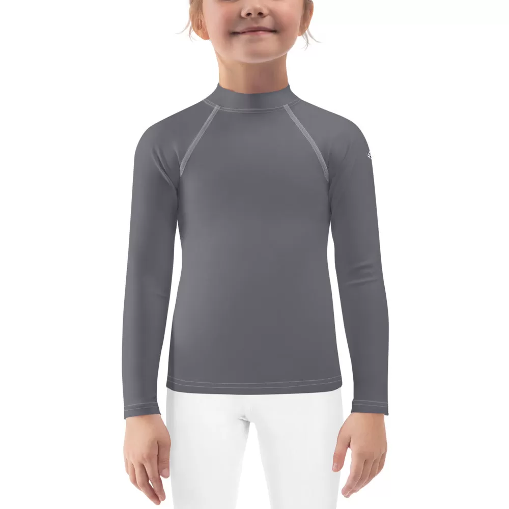 Adorable Coverage: Kids Girl's Long Sleeve Rash Guards in Solid Color - Charcoal