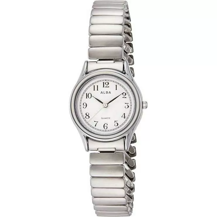 ALBA ANALOG HARDLEX SILVER STRAP WHITE DIAL LADIES WATCH AQHK439