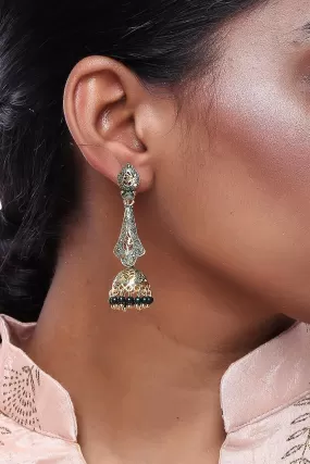 Alloy Jhumka Dangling Earrings in Green