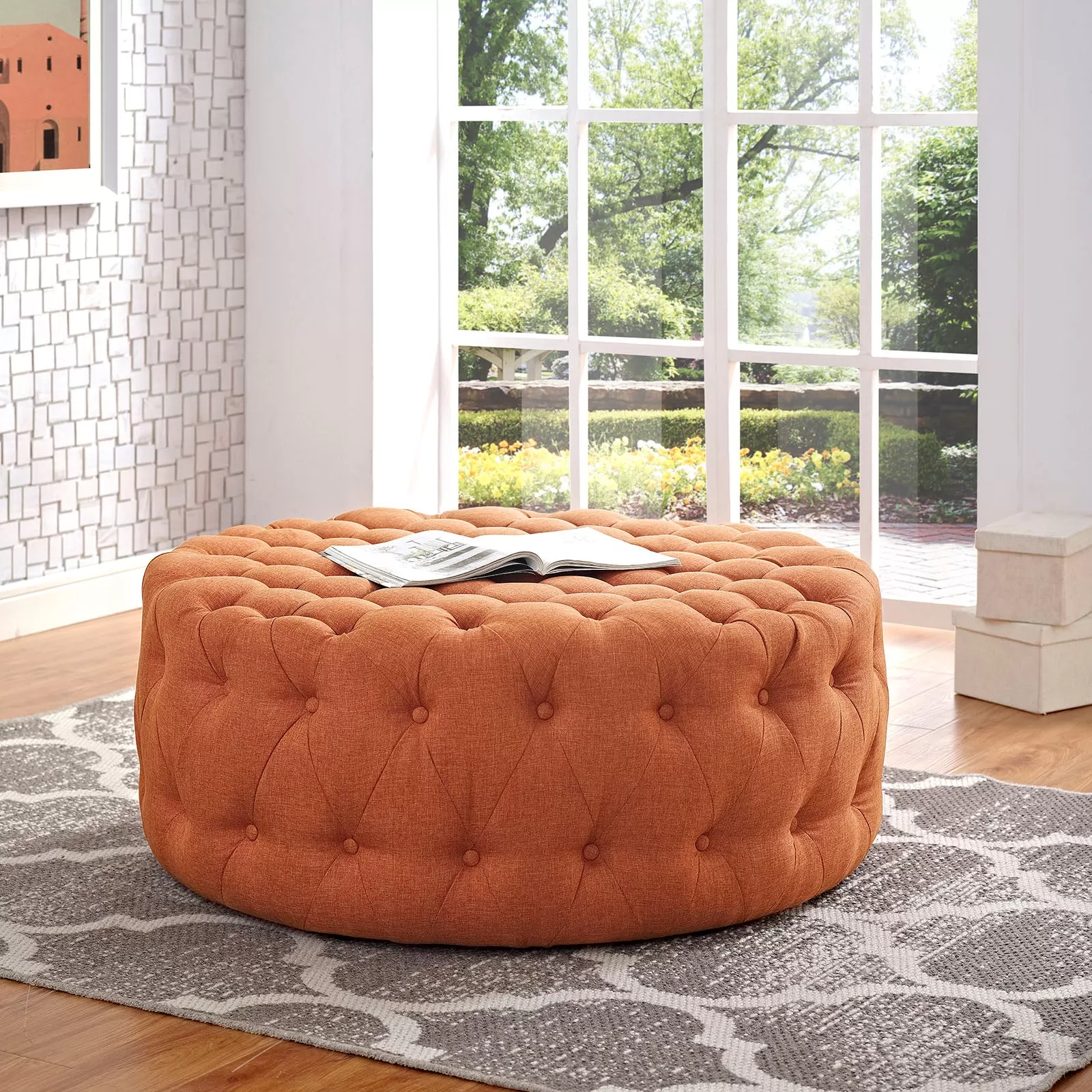 Amour Upholstered Fabric Ottoman