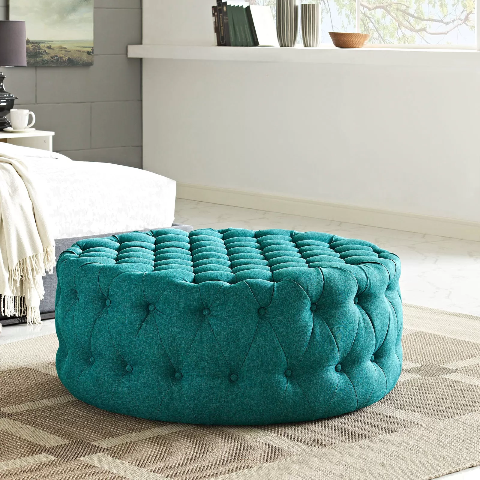 Amour Upholstered Fabric Ottoman