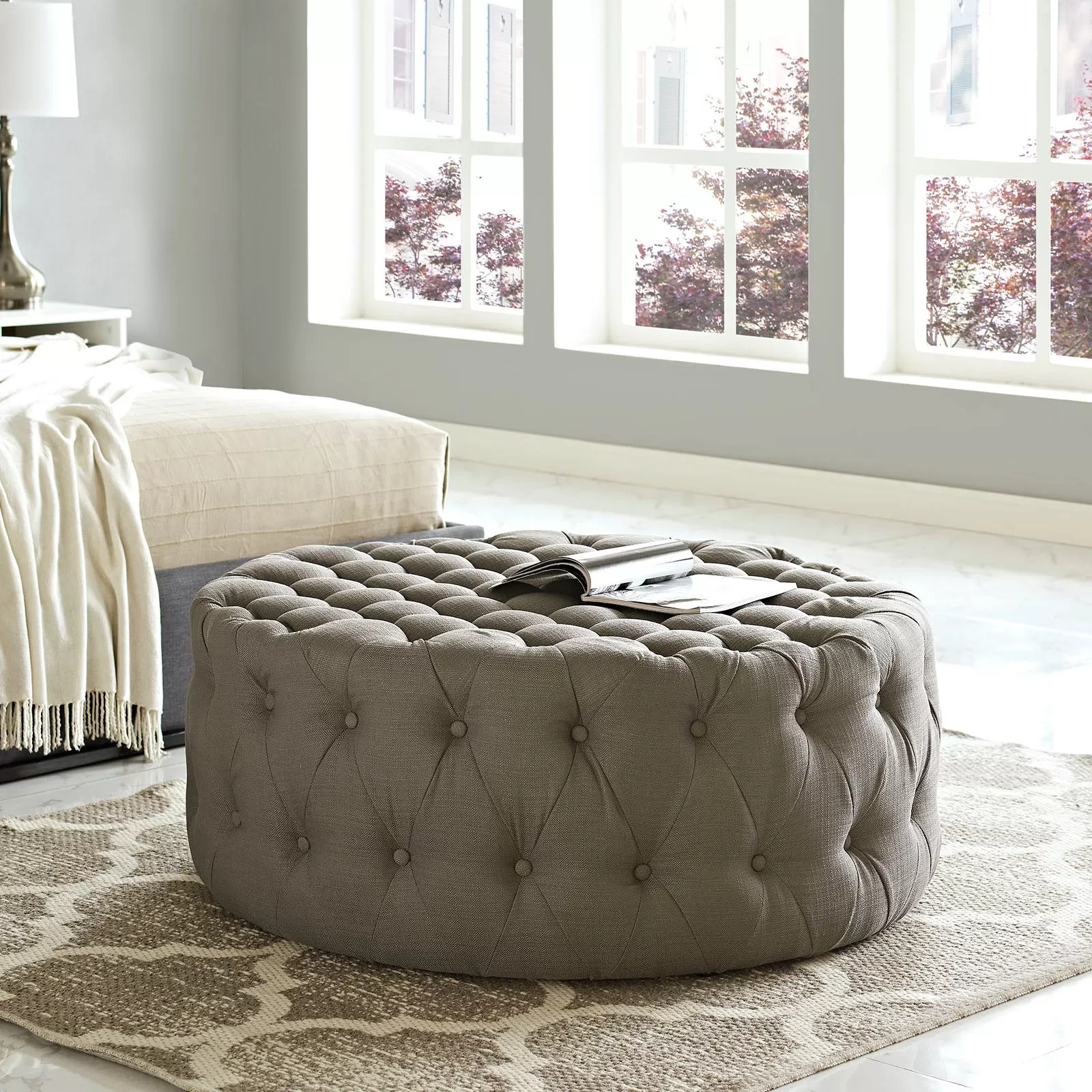 Amour Upholstered Fabric Ottoman