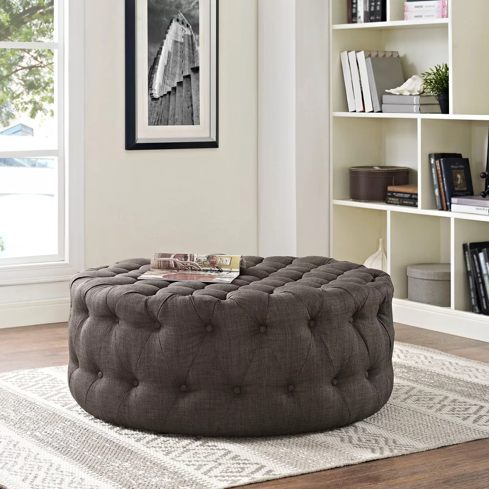 Amour Upholstered Fabric Ottoman