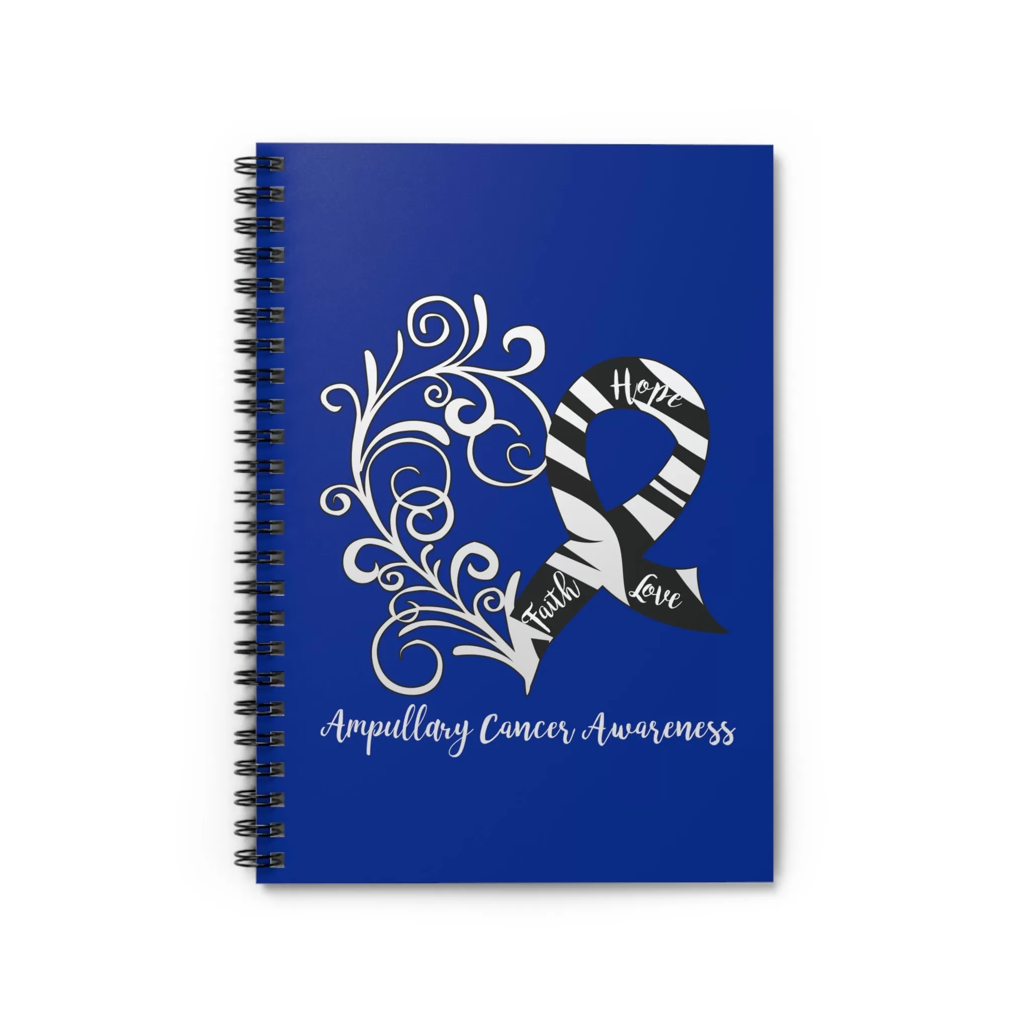 Ampullary Cancer Awareness Heart "Dark Blue" Spiral Journal - Ruled Line