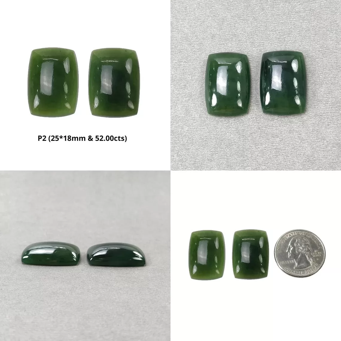 ANTIGORITE SERPENTINE Gemstone Cabochon : Natural Untreated Serpentine Cushion Shape Cabochon Pair