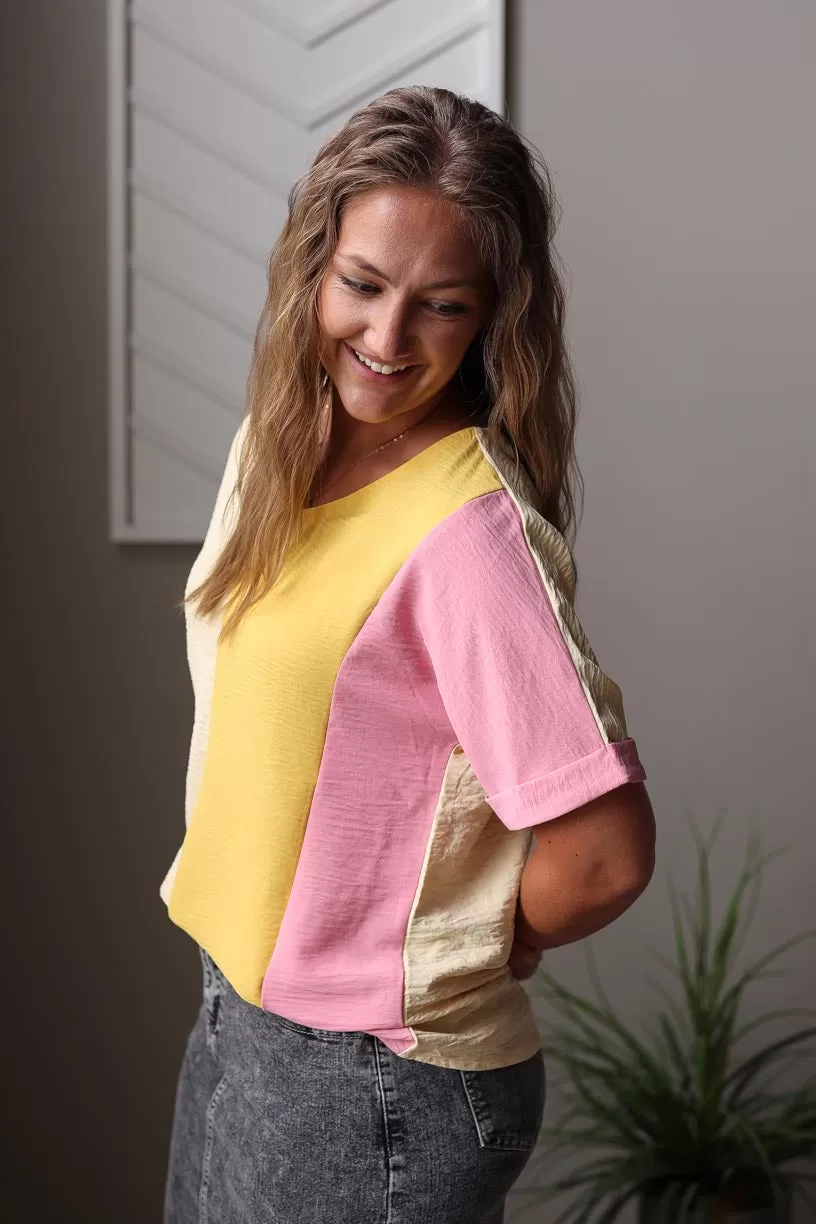 Apricot Crinkled Colorblock Top • S