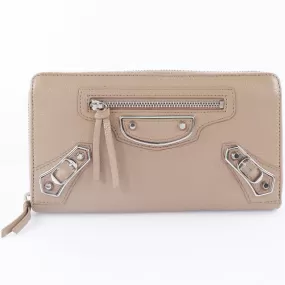 BALENCIAGA Long Wallet Purse 390187 Goatskin beige Classic continental zip Women Used Authentic