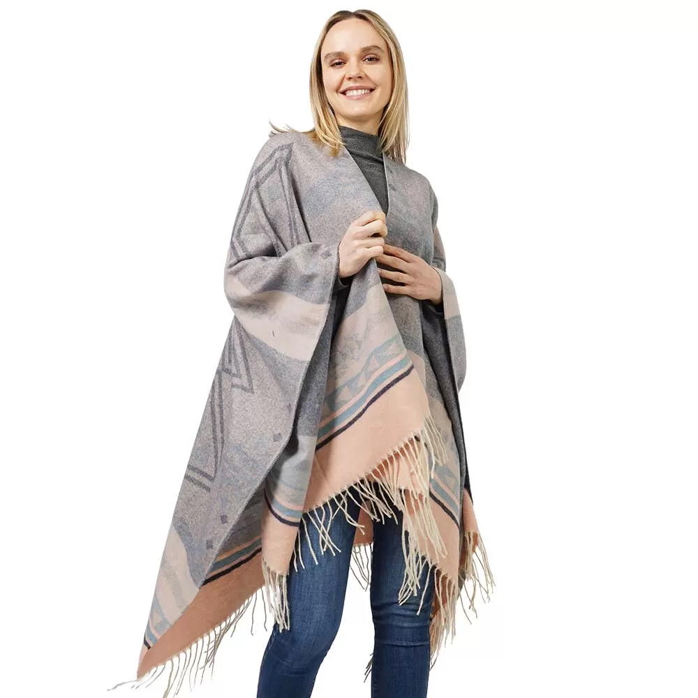 Beautiful Aztec Patterned Cape Poncho