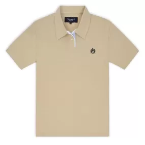 Beige Piqué Polo Top with White Contrasting Insert