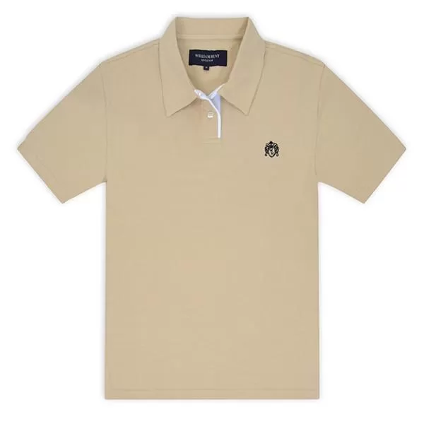 Beige Piqué Polo Top with White Contrasting Insert