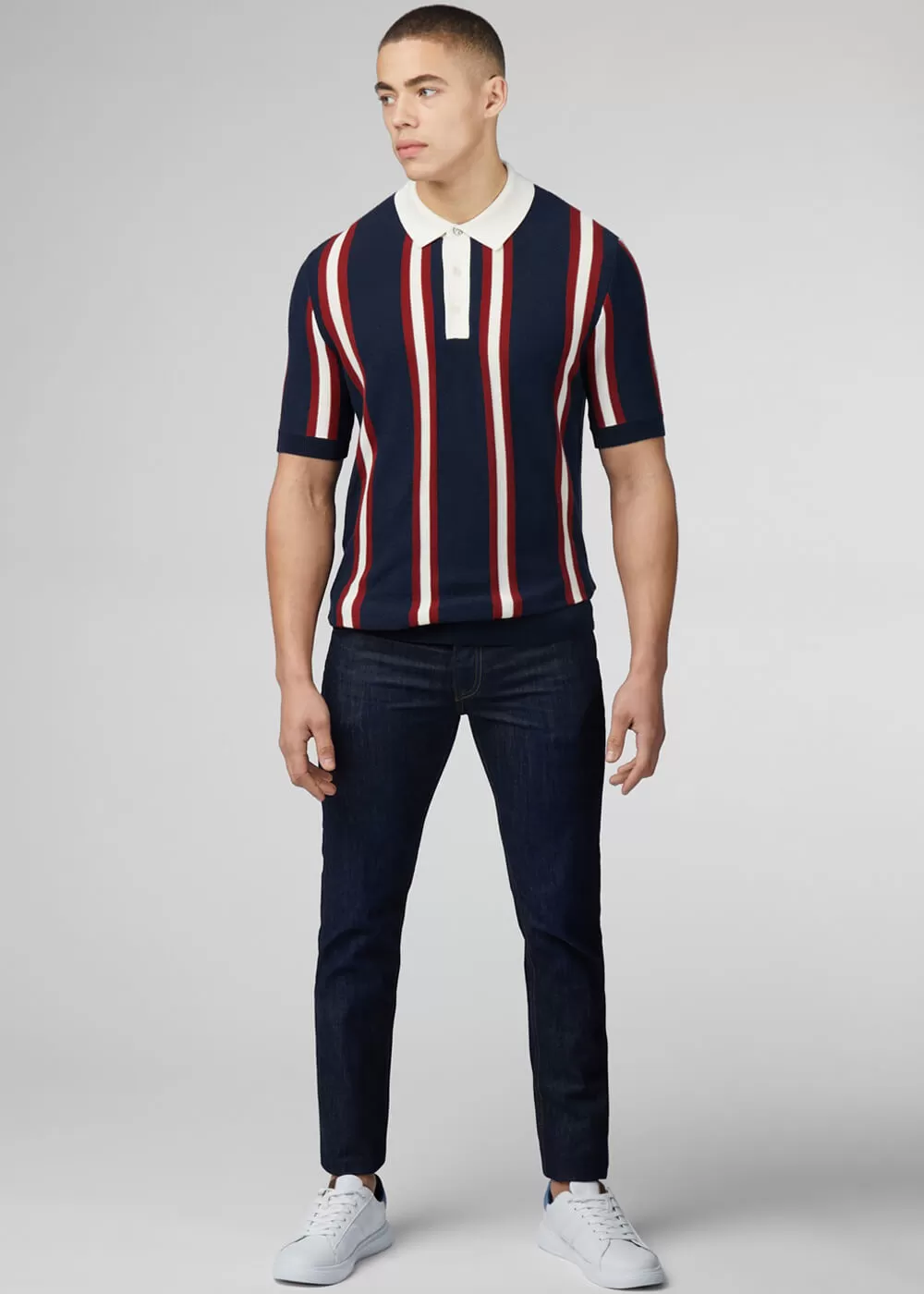 Ben Sherman Mod Knitted Rugby Polo Dark Navy