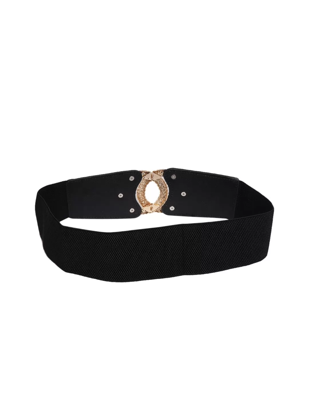 Berrylush Women Black Elastic Strap Circular Concho Belt