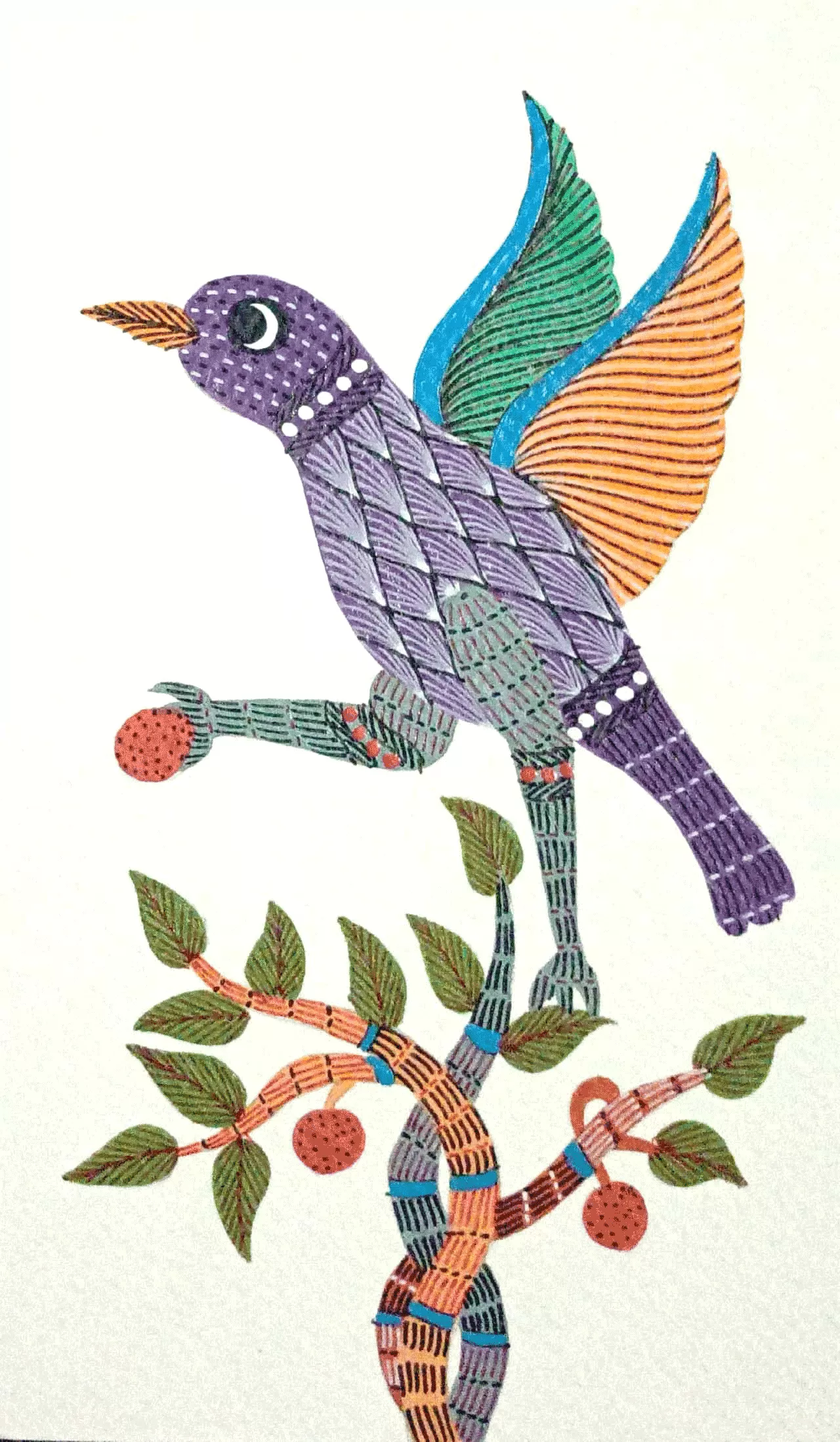 Bird and Fruit in Gond by Kailash Pradhan