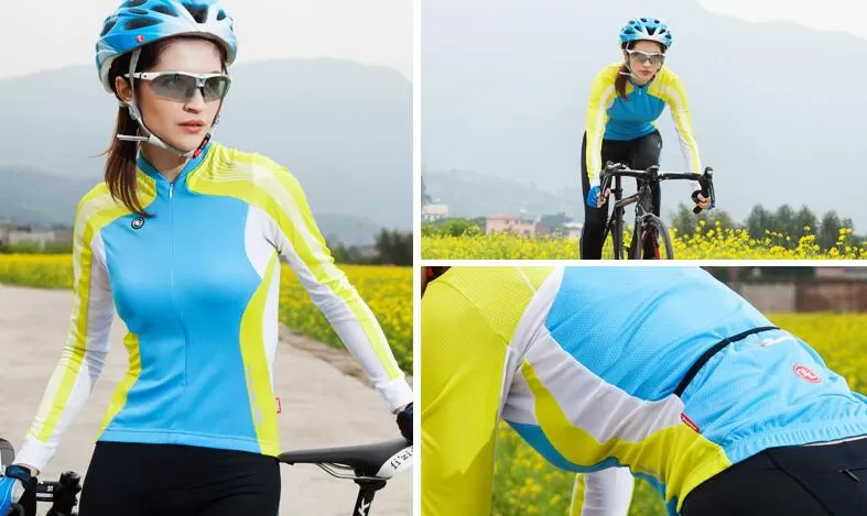 Blue Green Women Long Sleeve Cycling Jersey