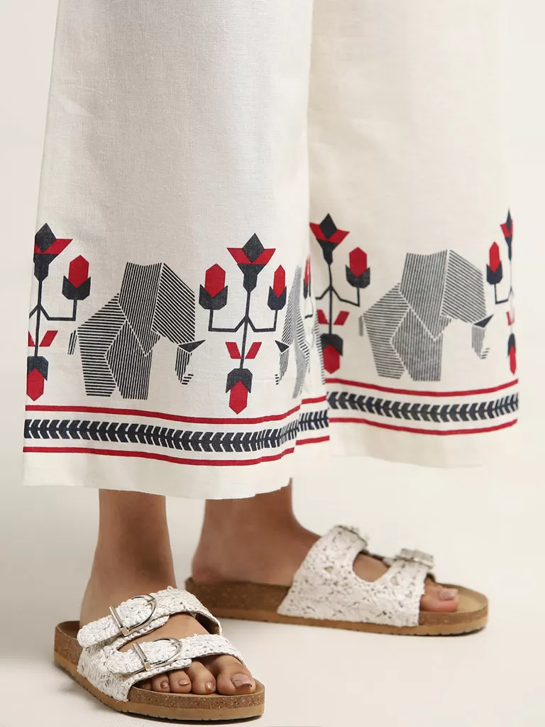 Bombay Paisley Ivory printed High-Rise Cotton Palazzos