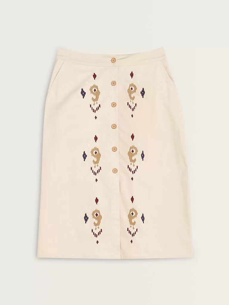 Bombay Paisley Light Beige Embroidered Cotton Blend Skirt