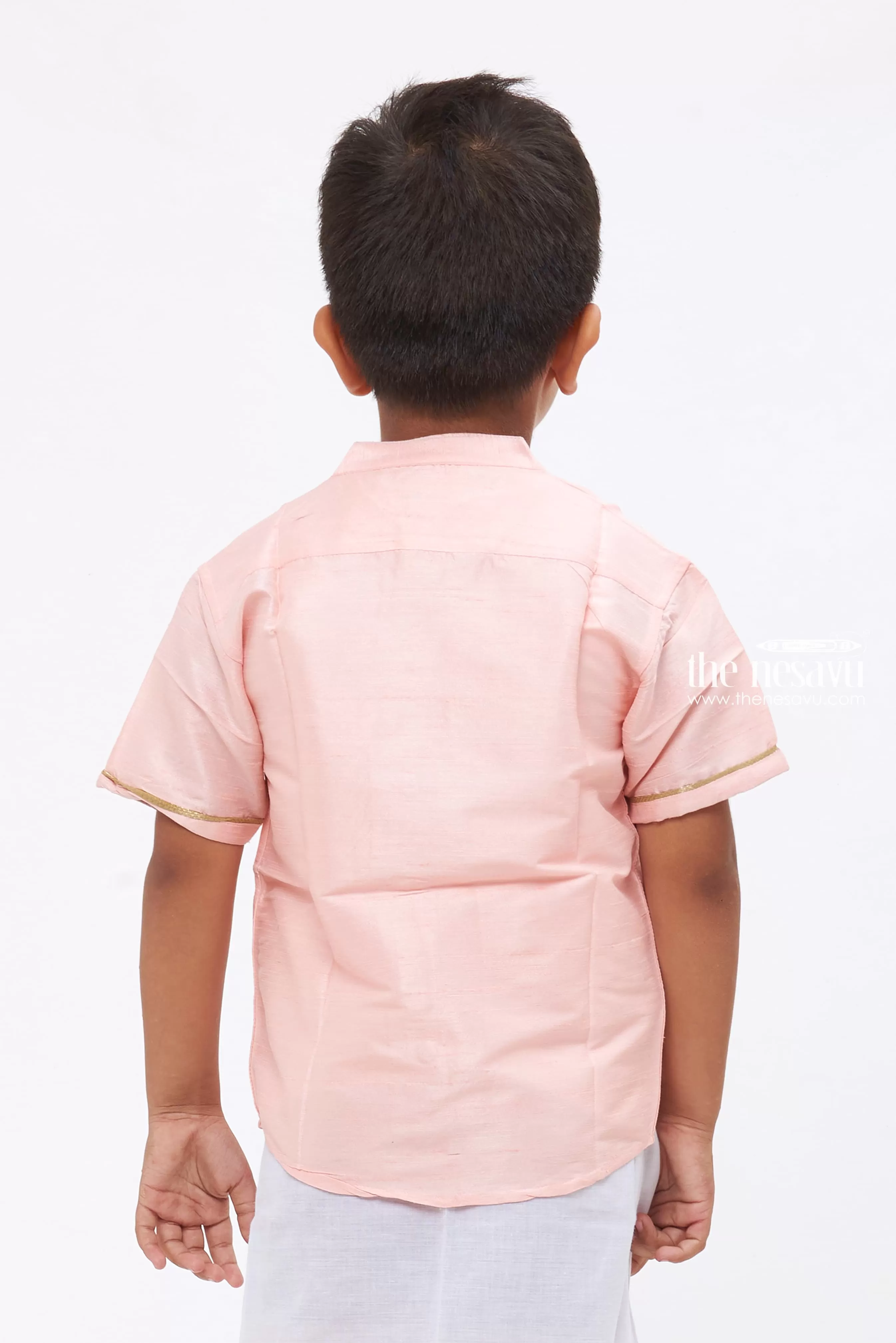 Boys Pink Silk Shirt with Ornate Embellishment