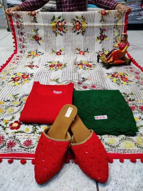 Bright Red and Green Ensemble 4 Pc With Jutti