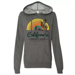 California Classic Sunrise Surfing Ladies Lightweight Fitted Hoodie