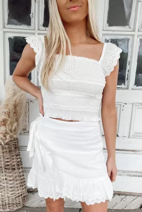 Carter Eyelet White Smocked Top