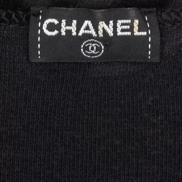 Chanel Spring 1996 Black Velour Logo Mini Dress