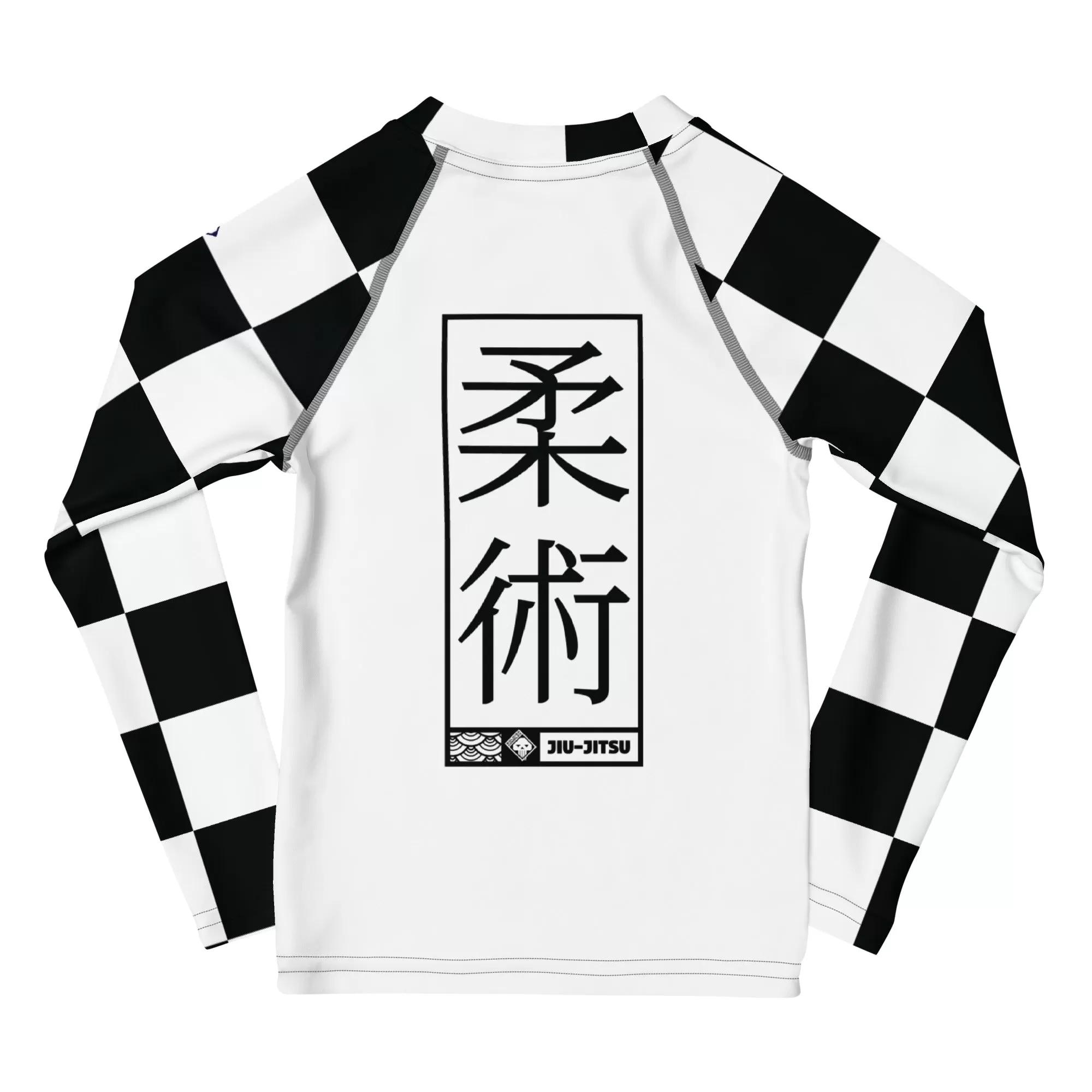 Checkered Charm: Kids Girls' Long Sleeve Rash Guard - Blanc Jiu-Jitsu