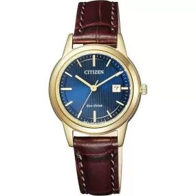 CITIZEN COLLECTION ECO-DRIVE BROWN LEATHER STRAP BLUE DIAL LADIES WATCH FE1082-21L