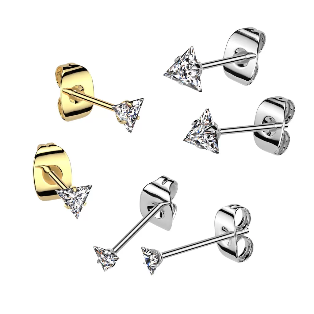 Classic Gem Triangle Ear Studs (PAIR)