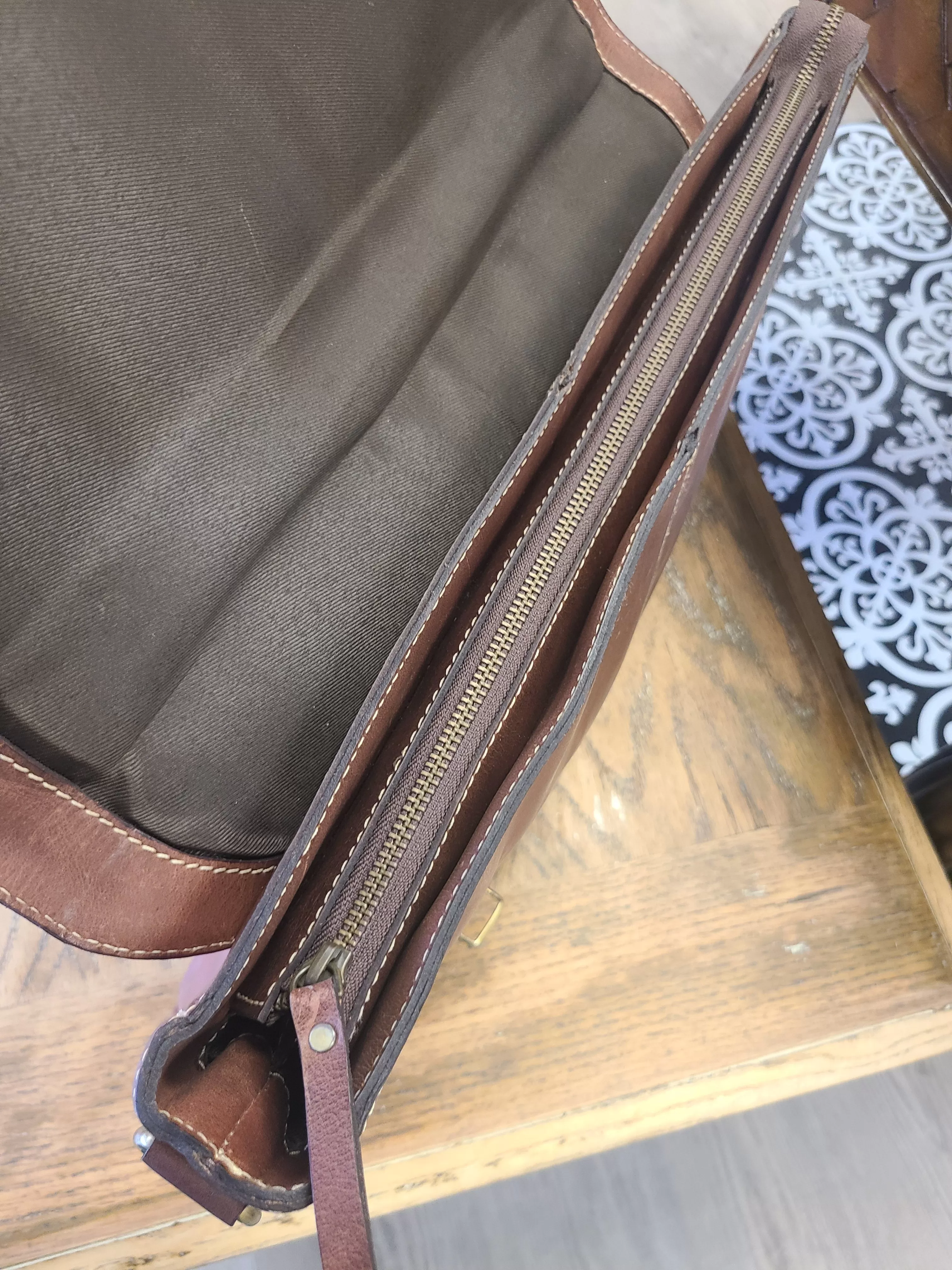 Classic Leather Stitched Messenger Bag