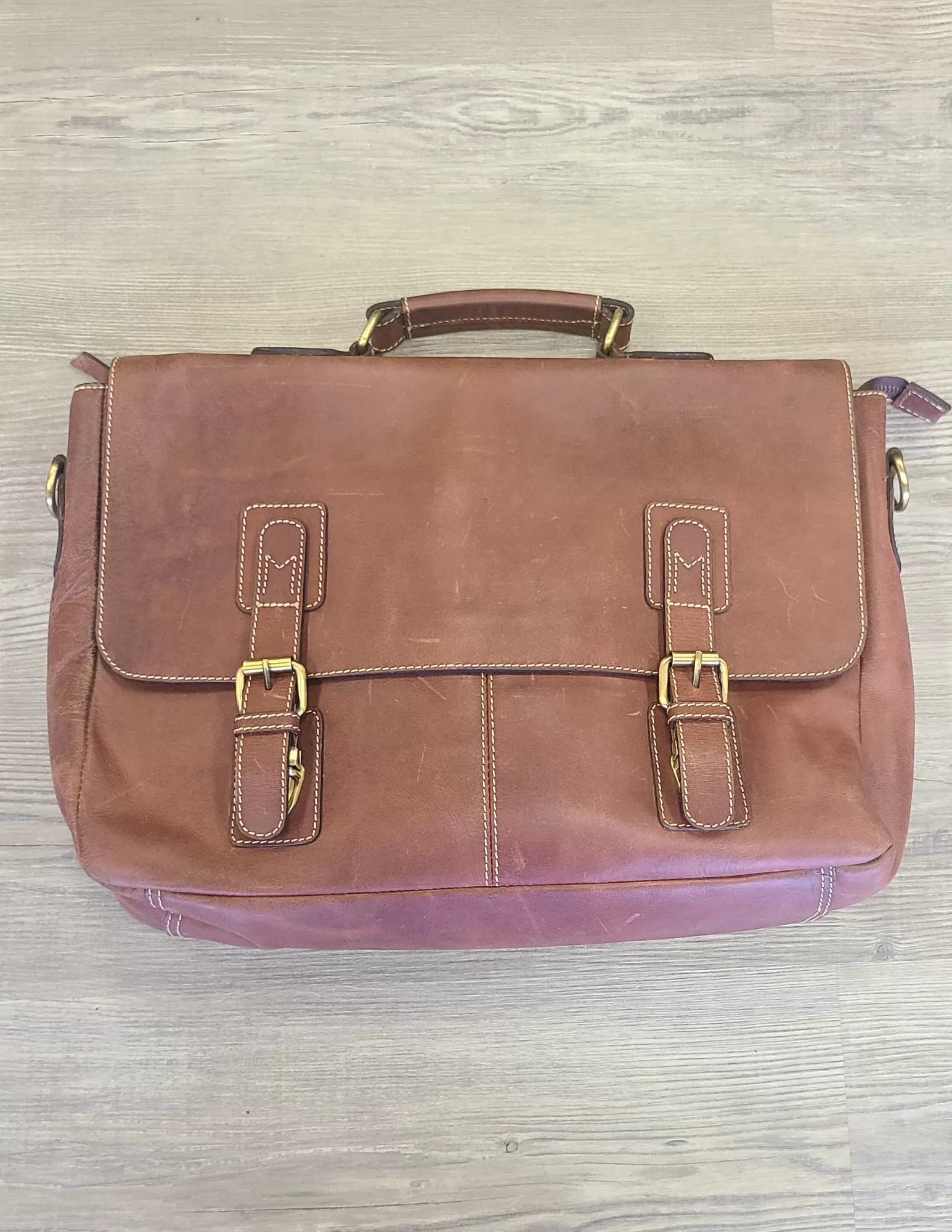 Classic Leather Stitched Messenger Bag