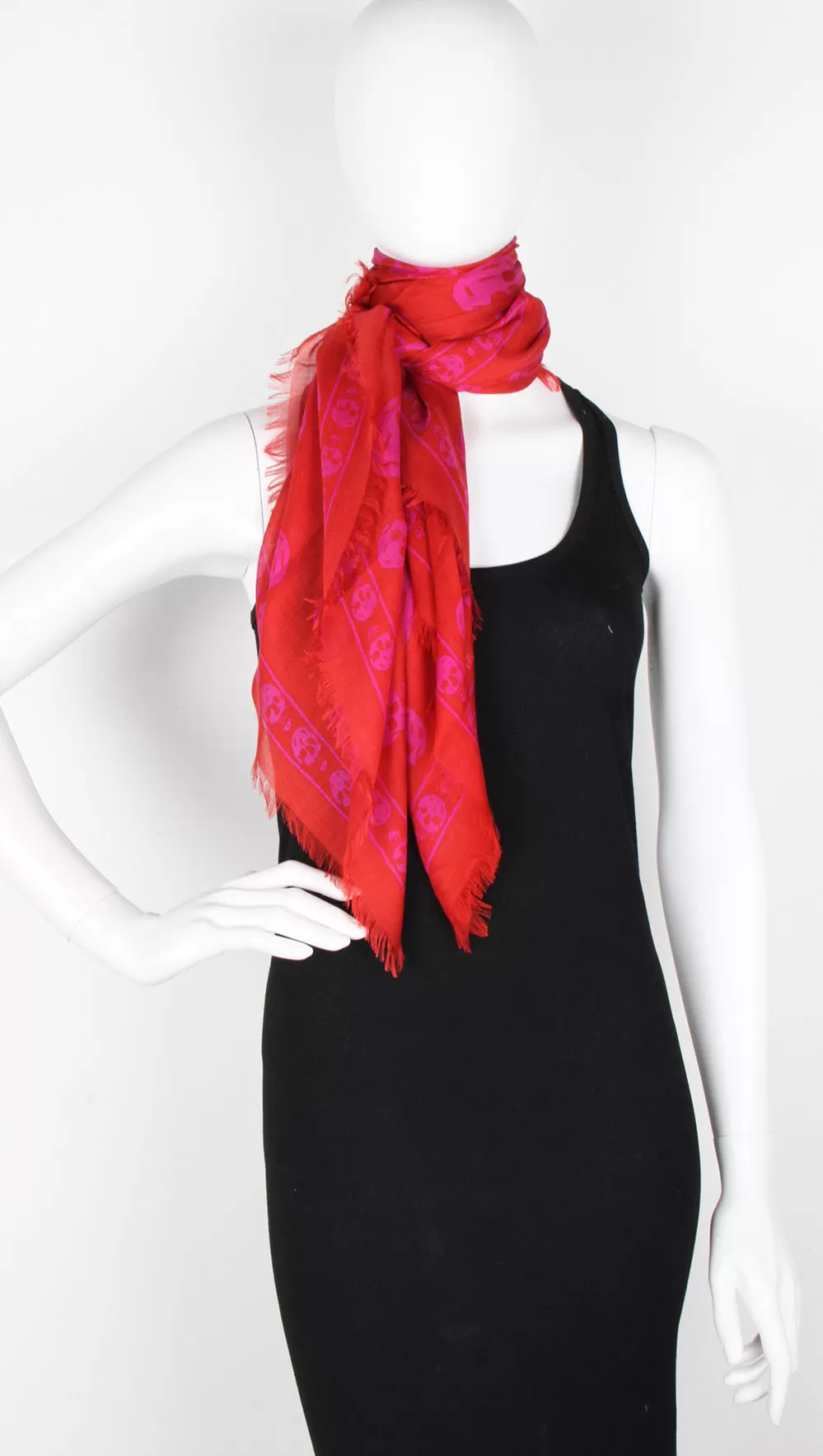 Classic Skull Scarf Pashmina, Flame/Fuchsia