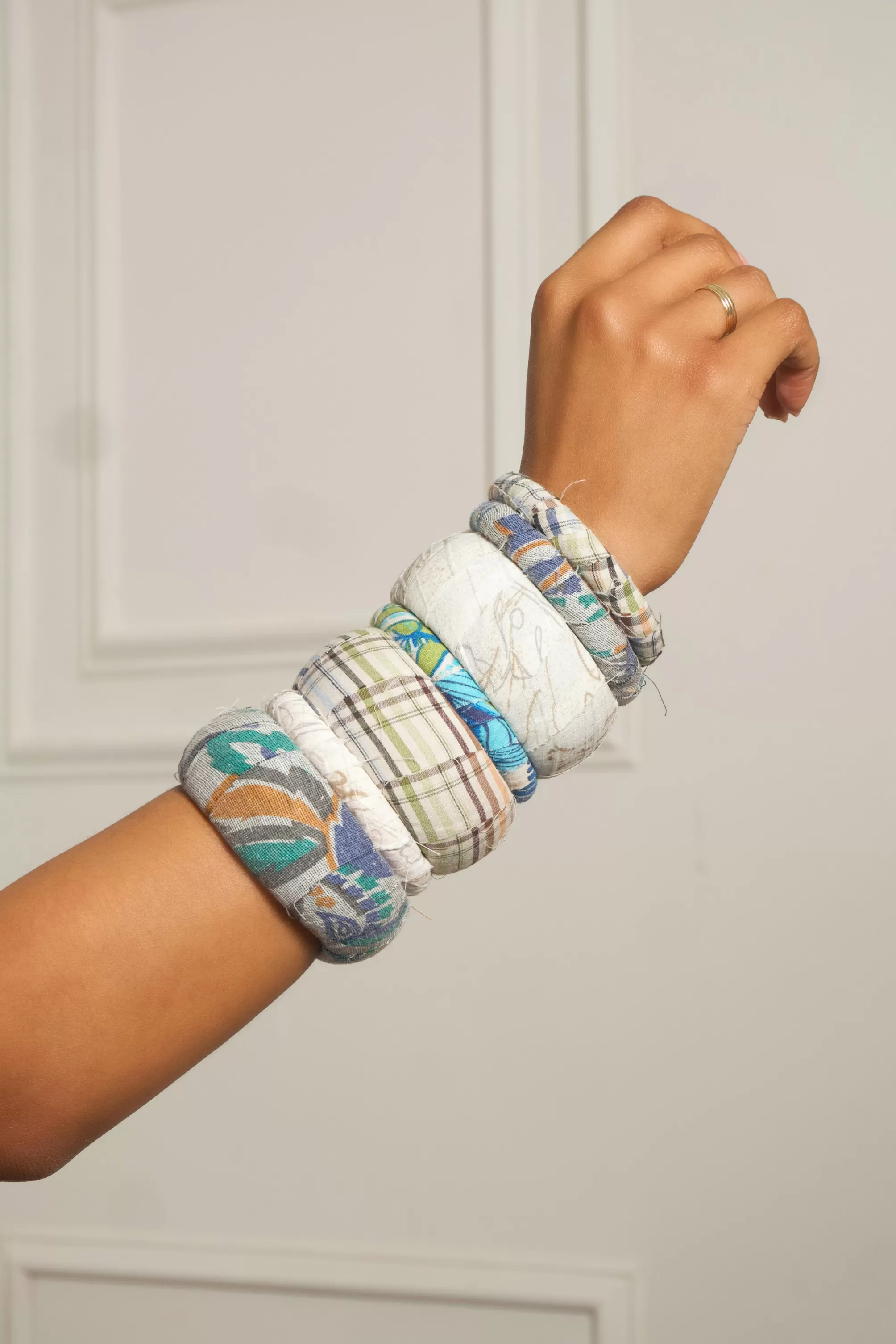 Combination fabric Pattern Bangles 7 stack