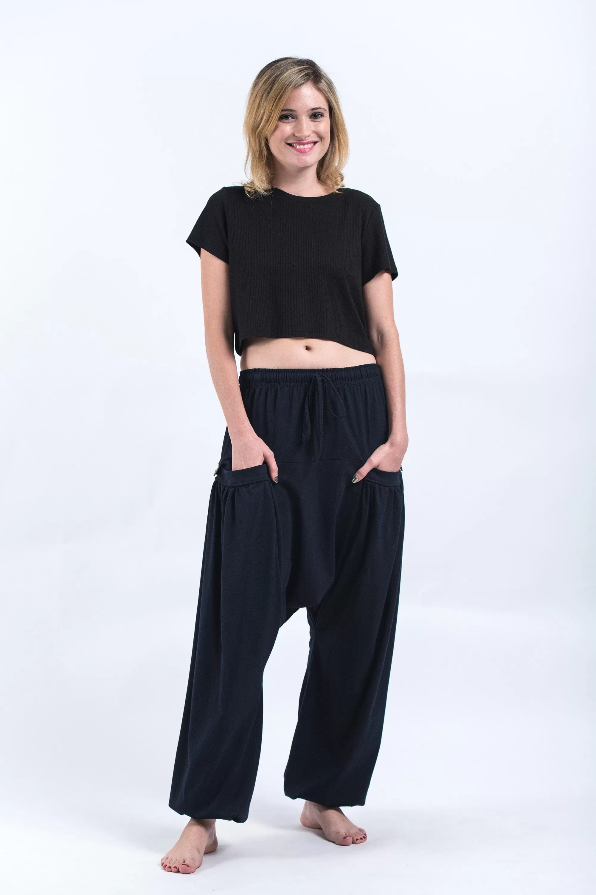 Cotton Women Harem Pants in Solid Navy