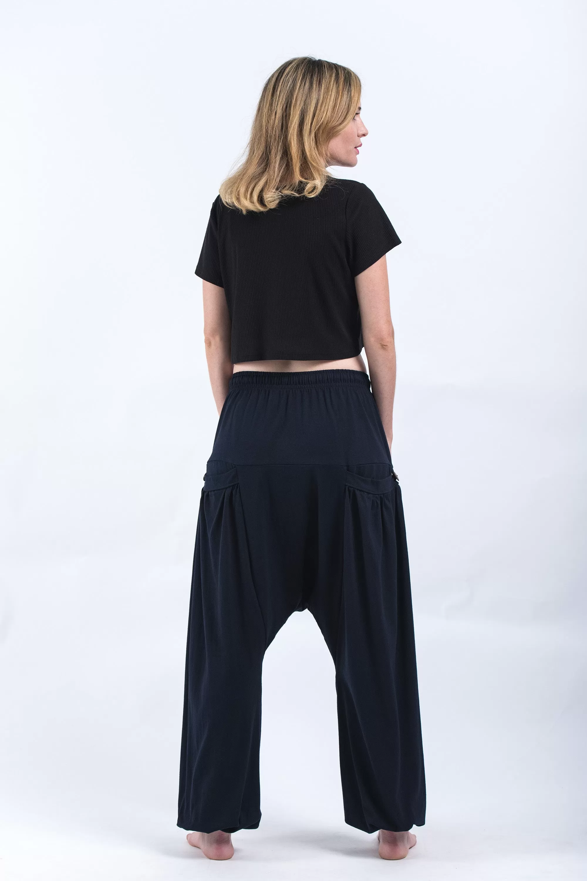 Cotton Women Harem Pants in Solid Navy