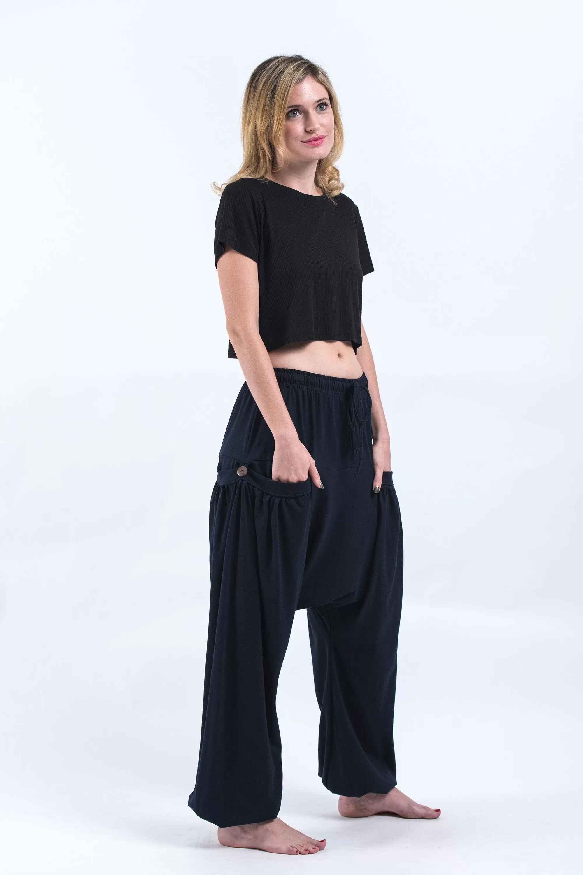 Cotton Women Harem Pants in Solid Navy