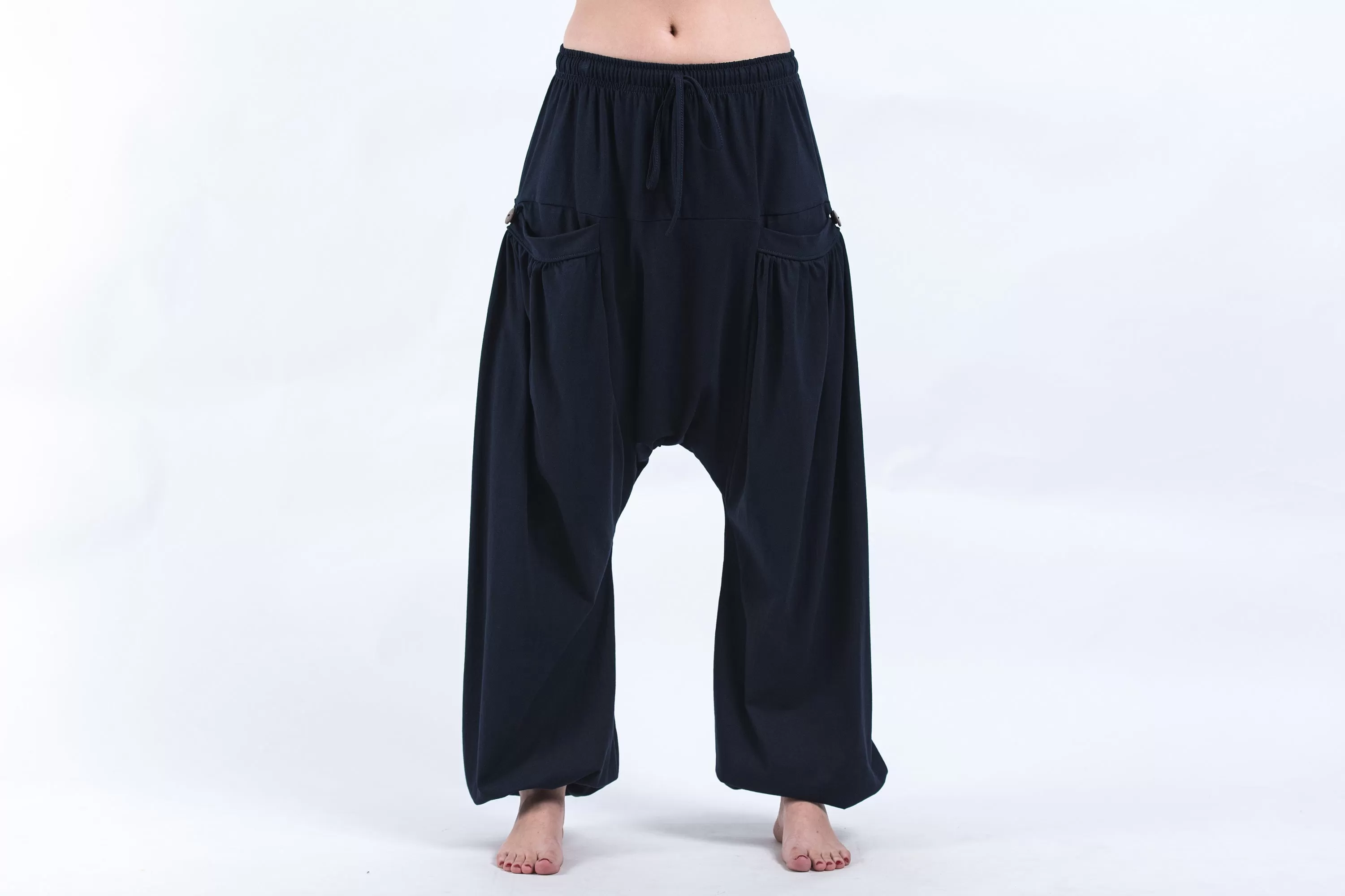 Cotton Women Harem Pants in Solid Navy