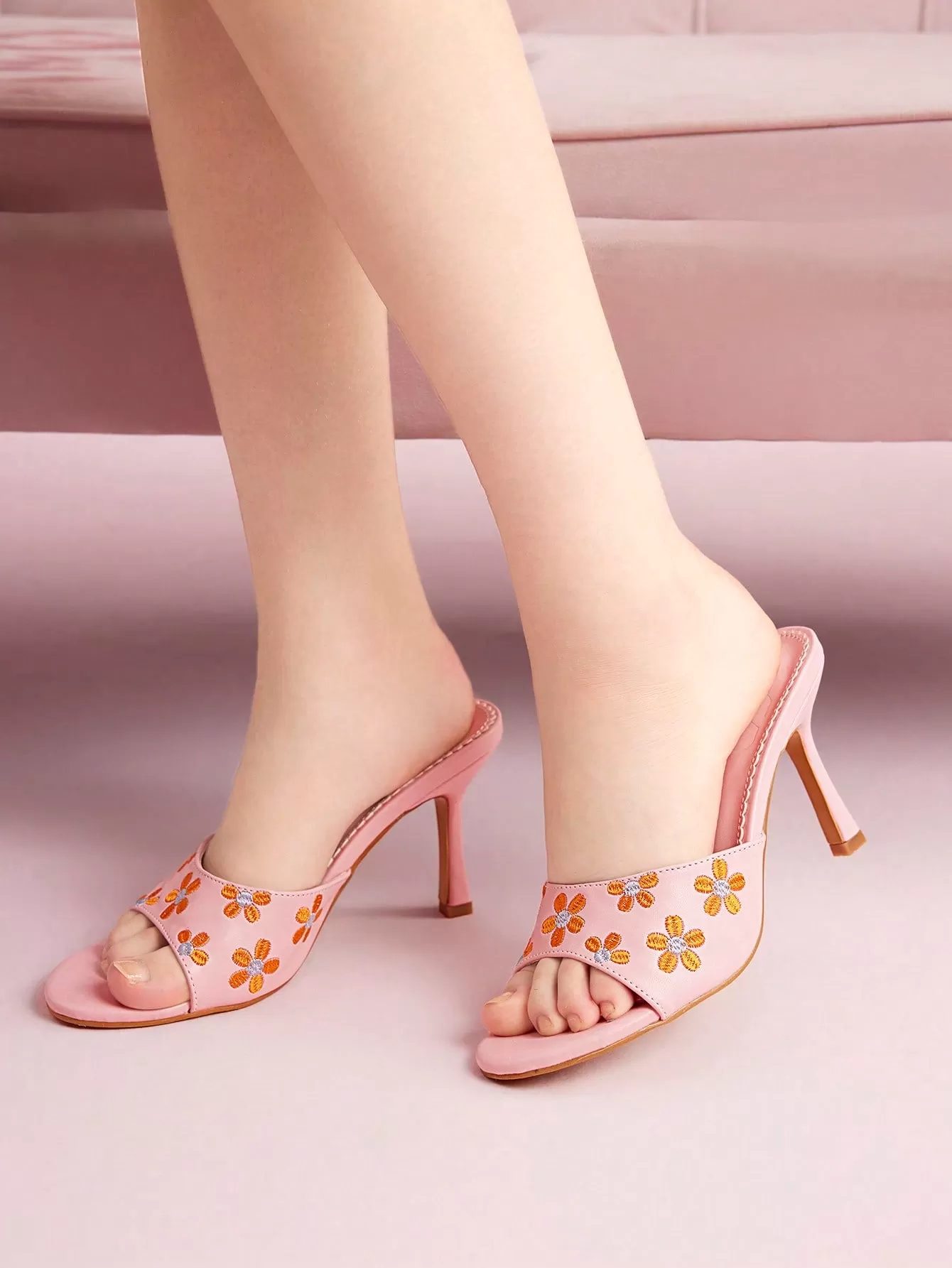 CUCCOO DOLLMOD Women Fashionable And Elegant High Heels With Small Flower Embroidery