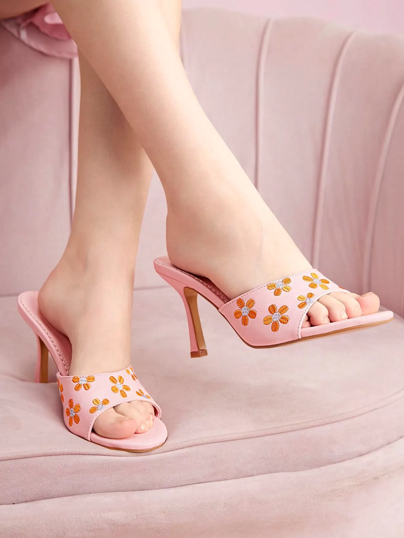 CUCCOO DOLLMOD Women Fashionable And Elegant High Heels With Small Flower Embroidery