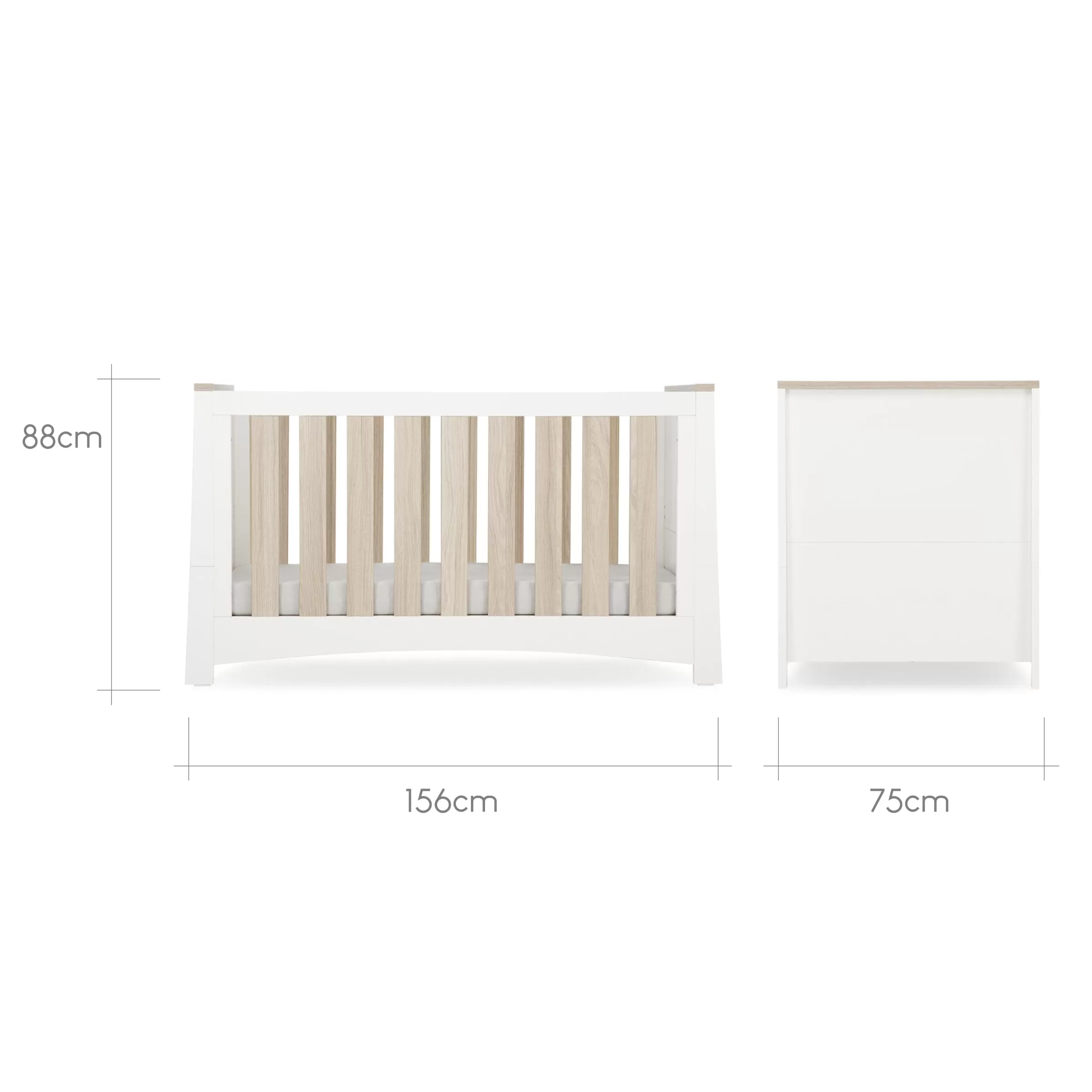 CuddleCo Ada 2pc Set 3 Drawer Dresser, Cot Bed - White/Ash