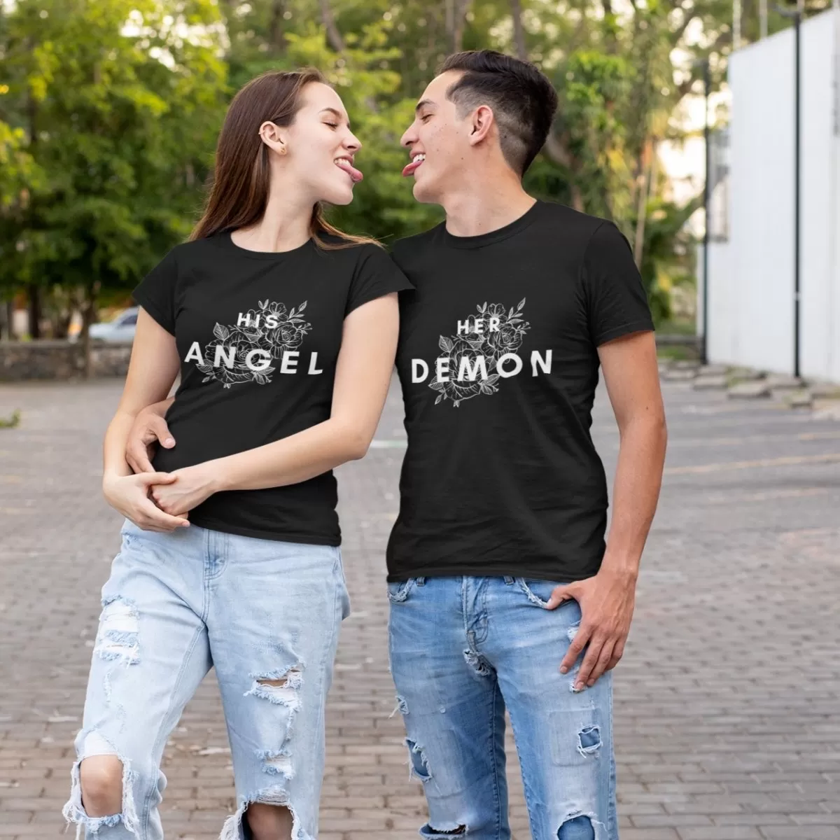 Demon And Angel Matching Couple T-Shirts