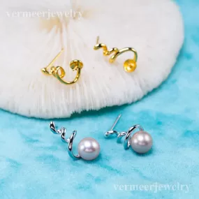 e010941 S925 pearl earring 925 sterling silver DIY 7-8mm Natural Freshwater pearl stud earring for women